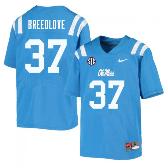 Sale - Powder Blue Kyndrich Breedlove #37 Ole Miss Rebels Men Stitch College Football Jersey