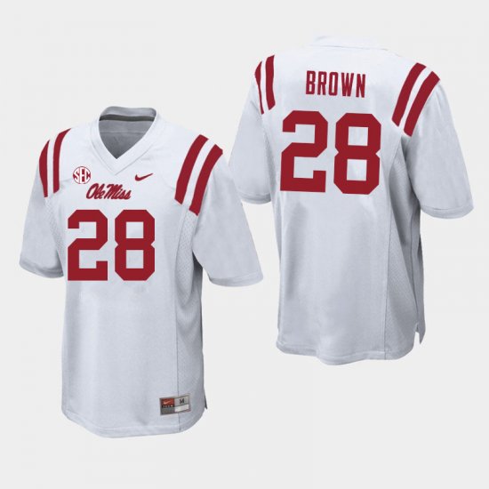 Sale - White Markevious Brown #28 Ole Miss Rebels Men Stitch College Football Jersey