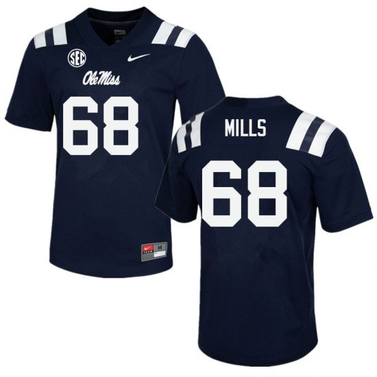 Sale - Navy Jack Mills #68 Ole Miss Rebels Men Embroidery High School Football Jersey