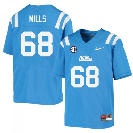 Sale - Power Blue Jack Mills #68 Ole Miss Rebels Men Stitch NCAA Football Jersey