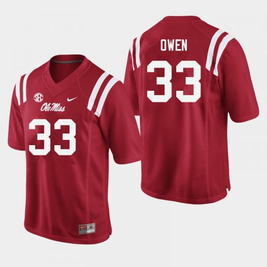 Sale - Red Mac Owen #33 Ole Miss Rebels Men Embroidery University Football Jersey