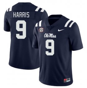 Sale - Navy Tre Harris #9 Ole Miss Rebels Men Embroidery College Football Jersey