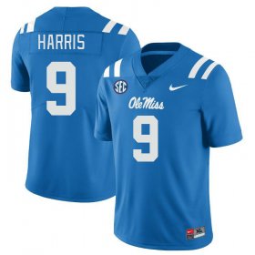 Sale - Power Blue Tre Harris #9 Ole Miss Rebels Men Stitch University Football Jersey