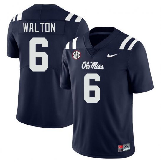 Sale - Navy Zamari Walton #6 Ole Miss Rebels Men Alumni University Football Jersey