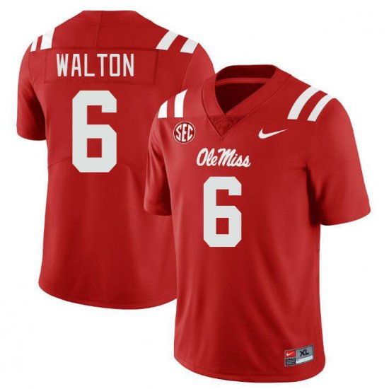 Sale - Red Zamari Walton #6 Ole Miss Rebels Men Embroidery NCAA Football Jersey