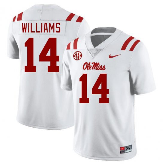 Sale - White Demarko Williams #14 Ole Miss Rebels Men Official College Football Jersey