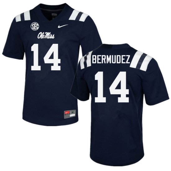 Sale - Navy Derek Bermudez #14 Ole Miss Rebels Men Alumni University Football Jersey