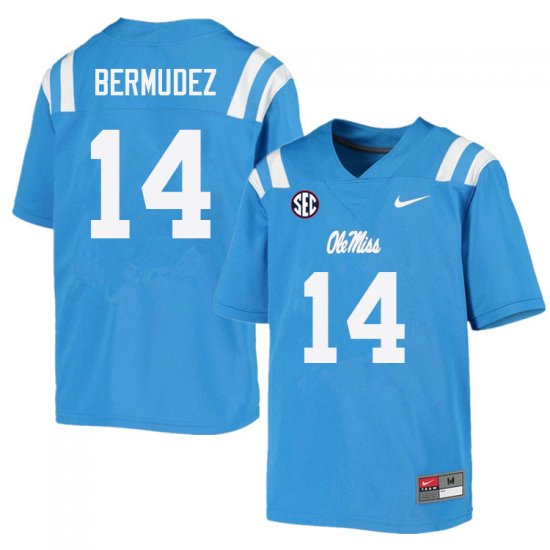 Sale - Power Blue Derek Bermudez #14 Ole Miss Rebels Men Stitched High School Football Jersey