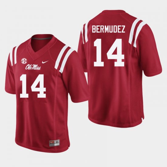 Sale - Red Derek Bermudez #14 Ole Miss Rebels Men Embroidery NCAA Football Jersey