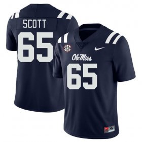 Sale - Navy Gerquan Scott #65 Ole Miss Rebels Men Alumni College Football Jersey