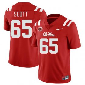 Sale - Red Gerquan Scott #65 Ole Miss Rebels Men Embroidery High School Football Jersey