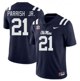 Sale - Navy Henry Parrish Jr. #21 Ole Miss Rebels Men Embroidery NCAA Jersey