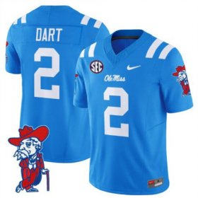 Sale - Power Blue Jaxson Dart #2 Ole Miss Rebels Vapor Limited Men Official College Football Jersey