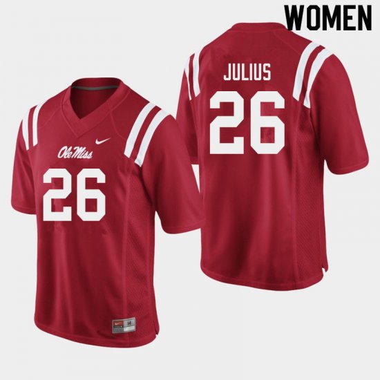 Sale - Red Jalen Julius #26 Ole Miss Rebels Women Embroidery High School Football Jersey