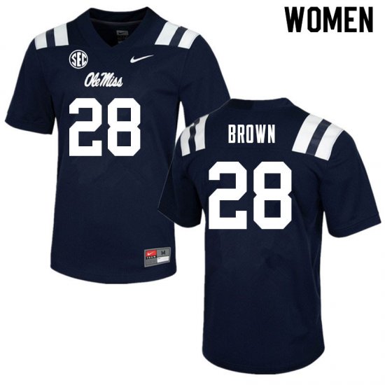 Sale - Navy Markevious Brown #28 Ole Miss Rebels Women Embroidery College Football Jersey