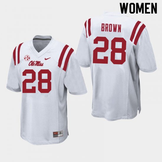 Sale - White Markevious Brown #28 Ole Miss Rebels Women Alumni NCAA Football Jersey