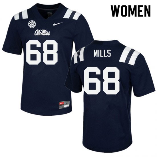 Sale - Navy Jack Mills #68 Ole Miss Rebels Women Embroidery NCAA Football Jersey