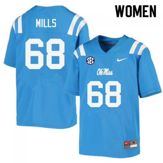 Sale - Power Blue Jack Mills #68 Ole Miss Rebels Women Stitch College Football Jersey