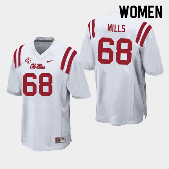 Sale - White Jack Mills #68 Ole Miss Rebels Women Alumni High School Football Jersey