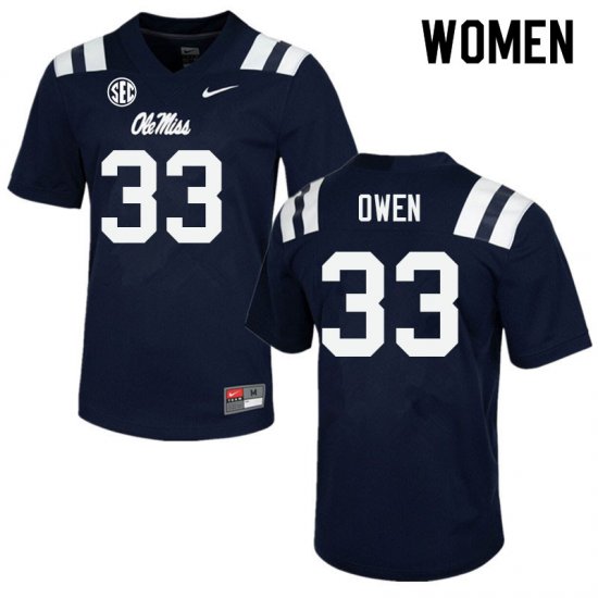 Sale - Navy Mac Owen #33 Ole Miss Rebels Women Stitch University Football Jersey