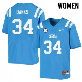 Sale - Power Blue Tyler Banks #34 Ole Miss Rebels Women Official High School Football Jersey