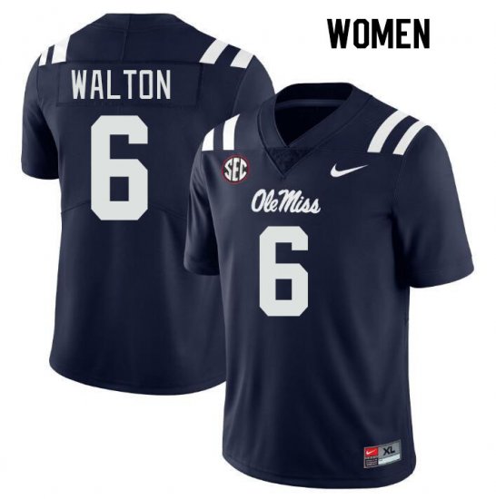 Sale - Navy Zamari Walton #6 Ole Miss Rebels Women Embroidery High School Football Jersey