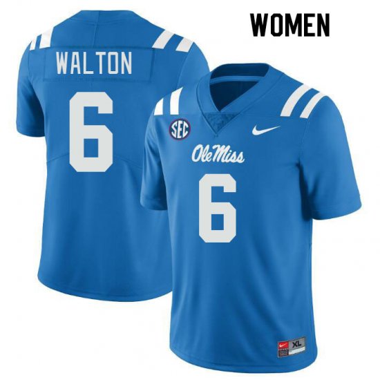 Sale - Power Blue Zamari Walton #6 Ole Miss Rebels Women Stitch NCAA Football Jersey