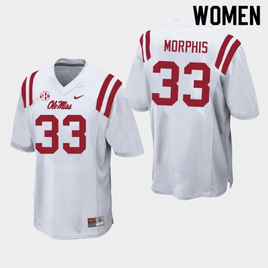 Sale - White Austin Morphis #33 Ole Miss Rebels Women Embroidery NCAA Football Jersey