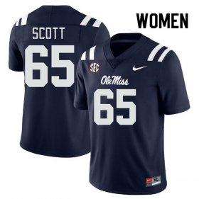 Sale - Navy Gerquan Scott #65 Ole Miss Rebels Women Official University Football Jersey