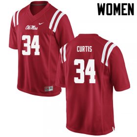 Sale - Red Shawn Curtis #34 Ole Miss Rebels Women Stitched University Football Jersey