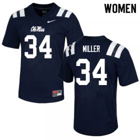 Sale - Navy Zavier Miller #34 Ole Miss Rebels Women Embroidery University Football Jersey