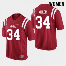 Sale - Red Zavier Miller #34 Ole Miss Rebels Women Stitch High School Football Jersey