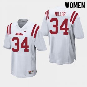 Sale - White Zavier Miller #34 Ole Miss Rebels Women Official NCAA Football Jersey