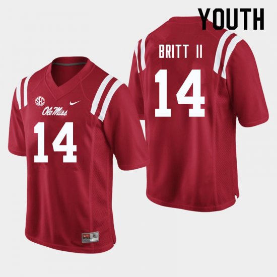 Sale - Red Marc Britt II #14 Ole Miss Rebels Youth Stitch NCAA Football Jersey