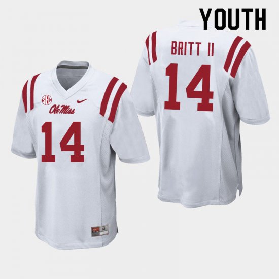 Sale - White Marc Britt II #14 Ole Miss Rebels Youth Official College Football Jersey