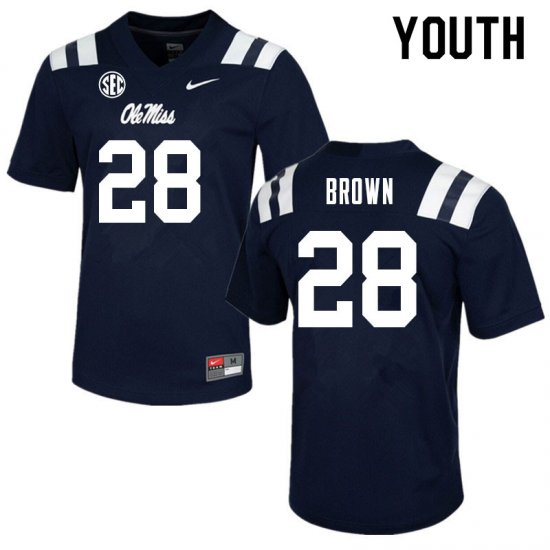 Sale - Navy Markevious Brown #28 Ole Miss Rebels Youth Official NCAA Football Jersey