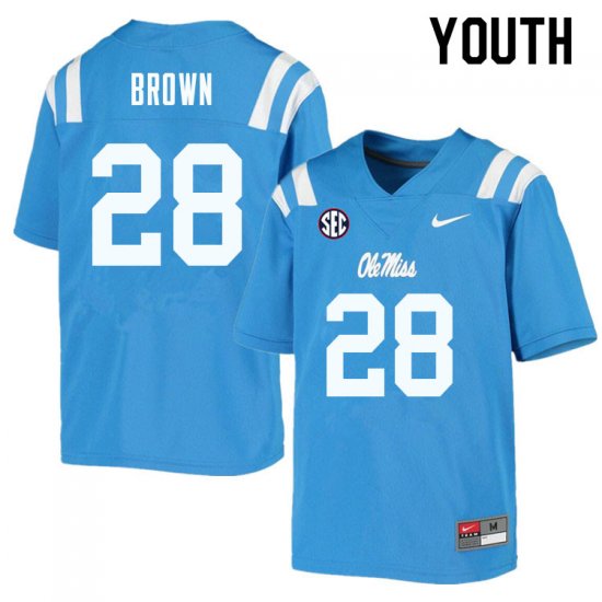 Sale - Powder Blue Markevious Brown #28 Ole Miss Rebels Youth Alumni College Football Jersey