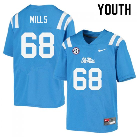 Sale - Power Blue Jack Mills #68 Ole Miss Rebels Youth Stitch University Football Jersey