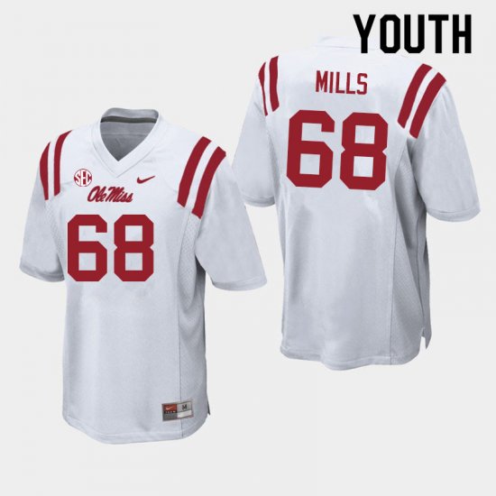 Sale - White Jack Mills #68 Ole Miss Rebels Youth Alumni NCAA Football Jersey