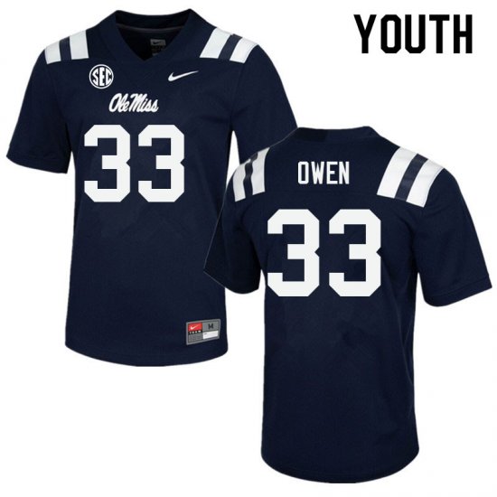 Sale - Navy Mac Owen #33 Ole Miss Rebels Youth Stitched NCAA Football Jersey