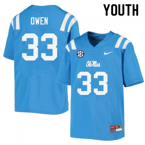 Sale - Power Blue Mac Owen #33 Ole Miss Rebels Youth Embroidery College Football Jersey