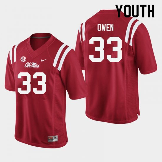 Sale - Red Mac Owen #33 Ole Miss Rebels Youth Stitch University Football Jersey