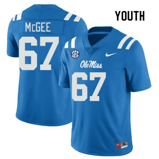 Sale - Power Blue Quincy McGee #67 Ole Miss Rebels Youth Alumni College Football Jersey