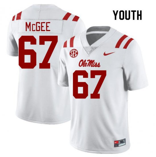 Sale - White Quincy McGee #67 Ole Miss Rebels Youth Embroidery High School Football Jersey