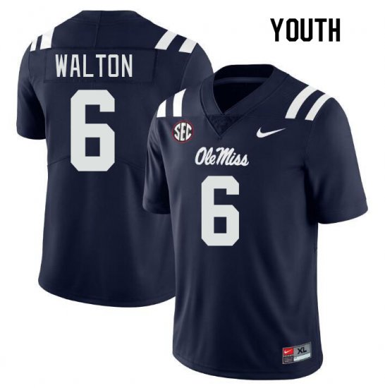 Sale - Navy Zamari Walton #6 Ole Miss Rebels Youth Official NCAA Football Jersey