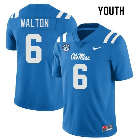 Sale - Power Blue Zamari Walton #6 Ole Miss Rebels Youth Alumni College Football Jersey