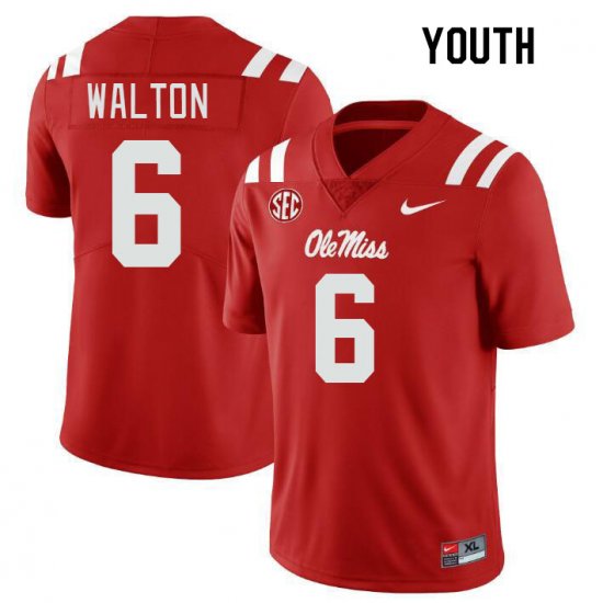 Sale - Red Zamari Walton #6 Ole Miss Rebels Youth Stitched University Football Jersey