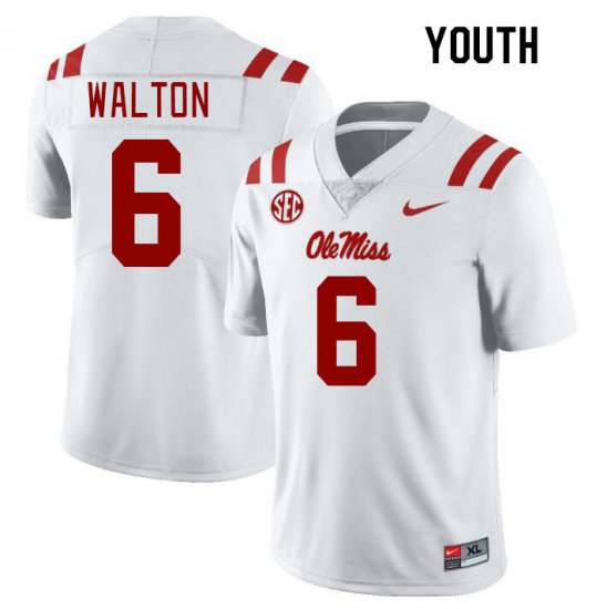 Sale - White Zamari Walton #6 Ole Miss Rebels Youth Embroidery High School Football Jersey