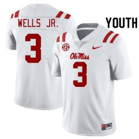 Sale - White Antwane Wells Jr. #3 Ole Miss Rebels Youth Official University Football Jersey