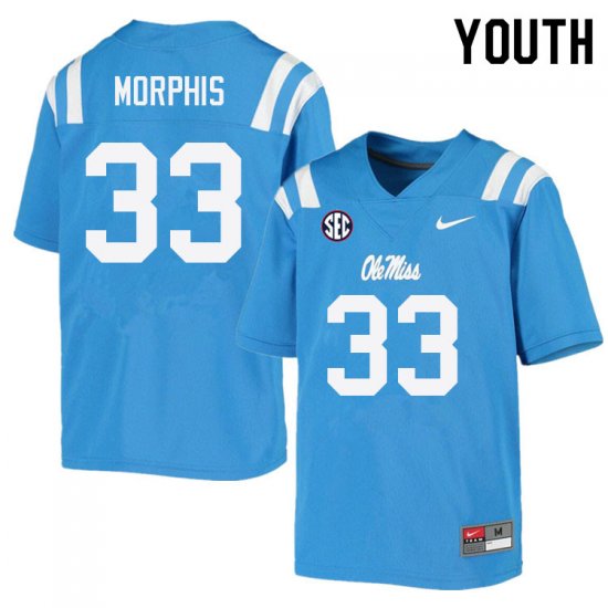 Sale - Power Blue Austin Morphis #33 Ole Miss Rebels Youth Stitch NCAA Football Jersey